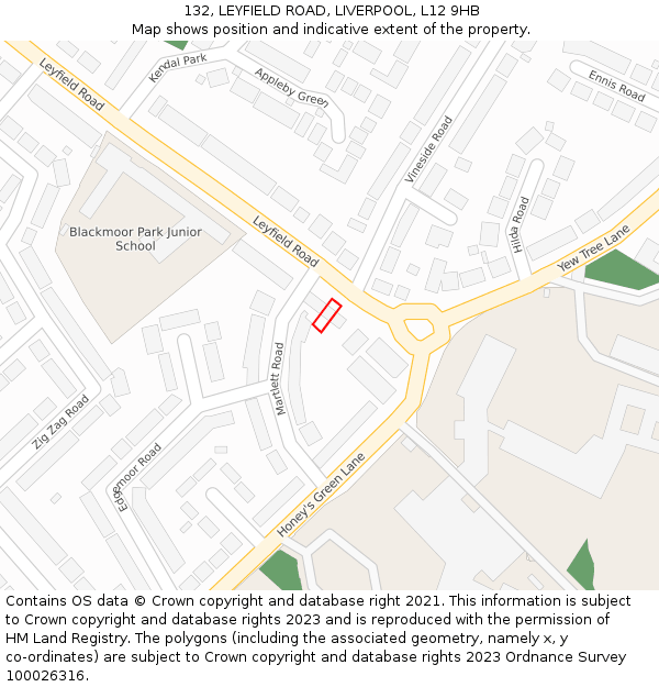 132, LEYFIELD ROAD, LIVERPOOL, L12 9HB: Location map and indicative extent of plot