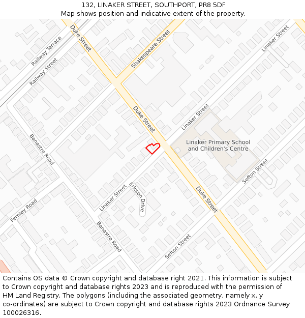 132, LINAKER STREET, SOUTHPORT, PR8 5DF: Location map and indicative extent of plot