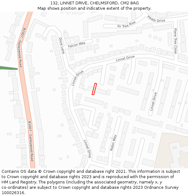 132, LINNET DRIVE, CHELMSFORD, CM2 8AG: Location map and indicative extent of plot