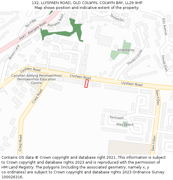 132, LLYSFAEN ROAD, OLD COLWYN, COLWYN BAY, LL29 9HP: Location map and indicative extent of plot