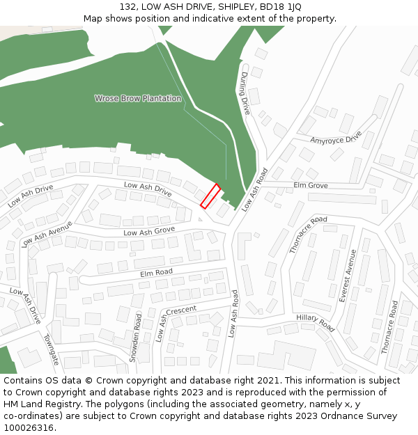 132, LOW ASH DRIVE, SHIPLEY, BD18 1JQ: Location map and indicative extent of plot