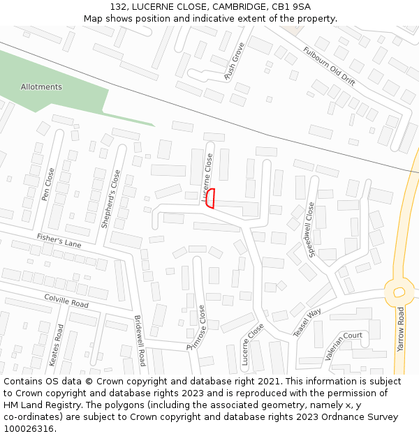 132, LUCERNE CLOSE, CAMBRIDGE, CB1 9SA: Location map and indicative extent of plot