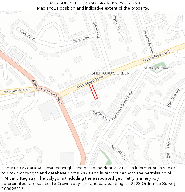132, MADRESFIELD ROAD, MALVERN, WR14 2NR: Location map and indicative extent of plot