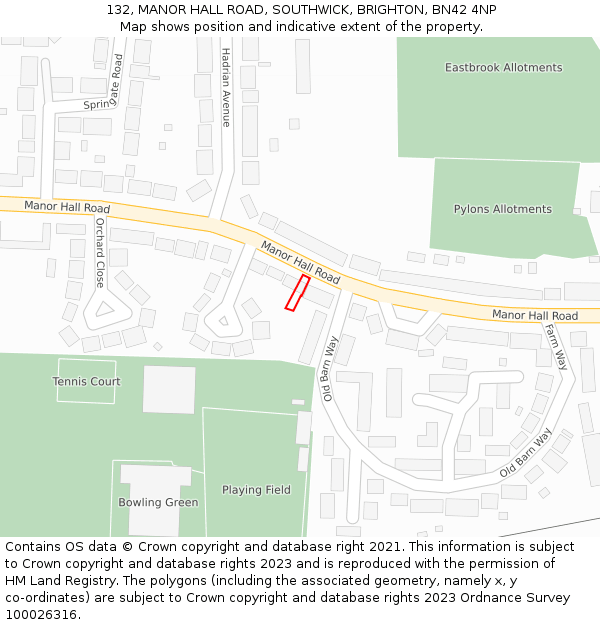 132, MANOR HALL ROAD, SOUTHWICK, BRIGHTON, BN42 4NP: Location map and indicative extent of plot