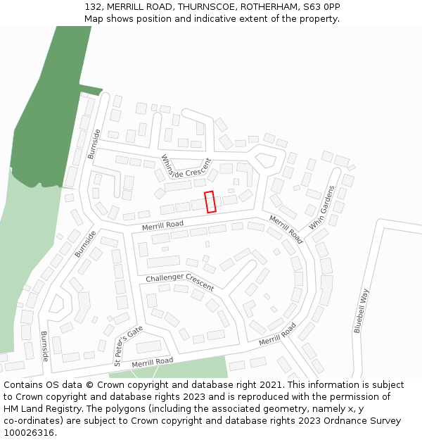 132, MERRILL ROAD, THURNSCOE, ROTHERHAM, S63 0PP: Location map and indicative extent of plot