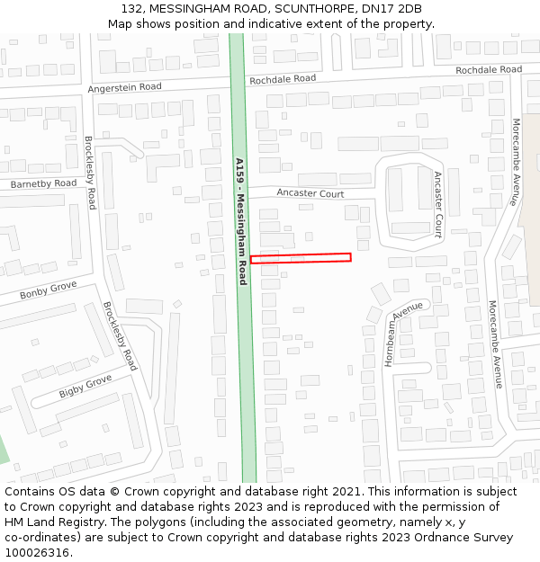 132, MESSINGHAM ROAD, SCUNTHORPE, DN17 2DB: Location map and indicative extent of plot