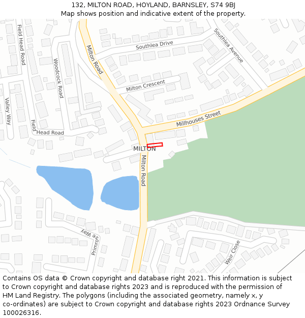 132, MILTON ROAD, HOYLAND, BARNSLEY, S74 9BJ: Location map and indicative extent of plot