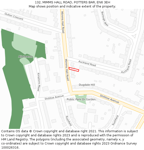 132, MIMMS HALL ROAD, POTTERS BAR, EN6 3EH: Location map and indicative extent of plot