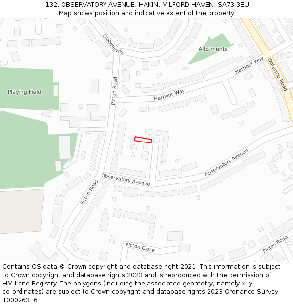 132, OBSERVATORY AVENUE, HAKIN, MILFORD HAVEN, SA73 3EU: Location map and indicative extent of plot