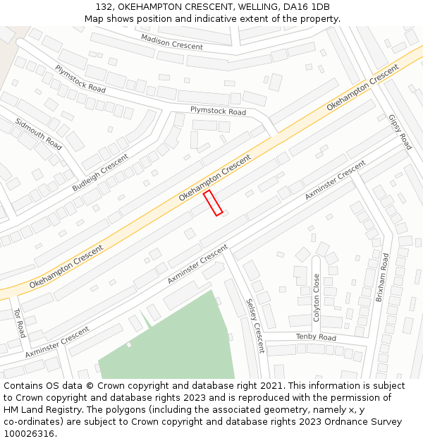 132, OKEHAMPTON CRESCENT, WELLING, DA16 1DB: Location map and indicative extent of plot