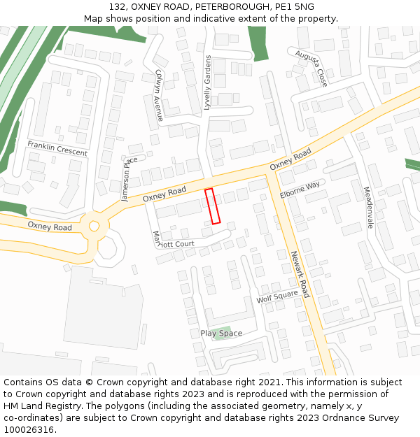 132, OXNEY ROAD, PETERBOROUGH, PE1 5NG: Location map and indicative extent of plot