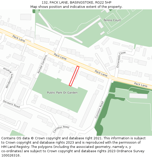 132, PACK LANE, BASINGSTOKE, RG22 5HP: Location map and indicative extent of plot