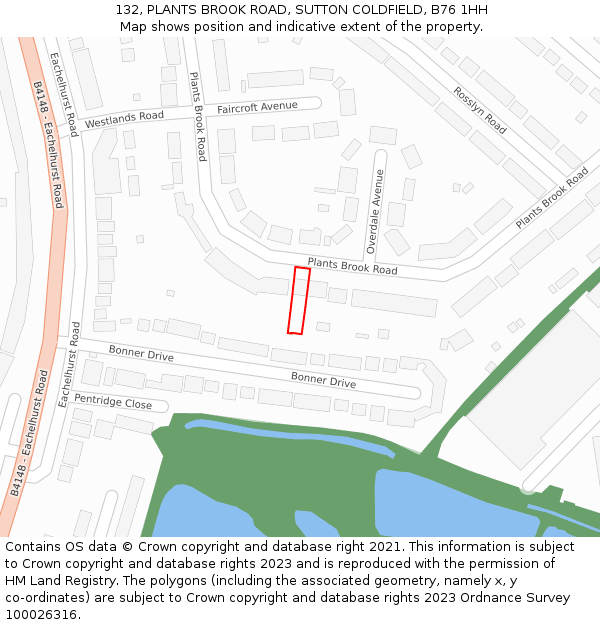 132, PLANTS BROOK ROAD, SUTTON COLDFIELD, B76 1HH: Location map and indicative extent of plot