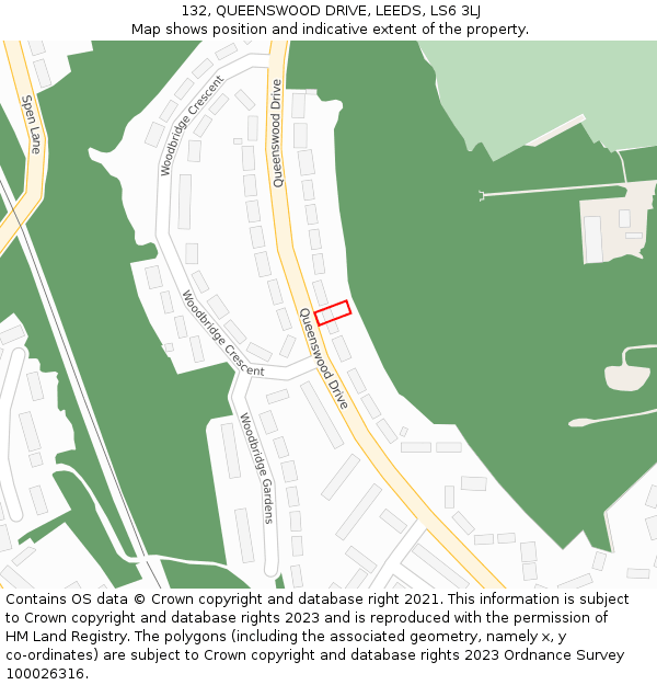 132, QUEENSWOOD DRIVE, LEEDS, LS6 3LJ: Location map and indicative extent of plot