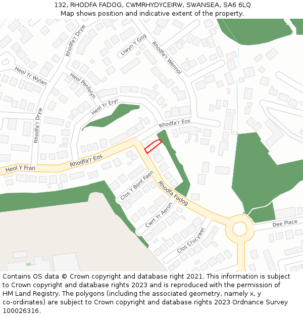 132, RHODFA FADOG, CWMRHYDYCEIRW, SWANSEA, SA6 6LQ: Location map and indicative extent of plot