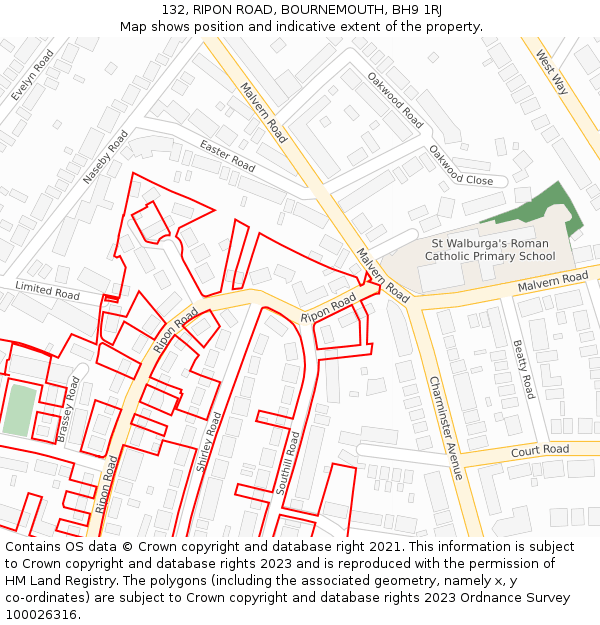 132, RIPON ROAD, BOURNEMOUTH, BH9 1RJ: Location map and indicative extent of plot