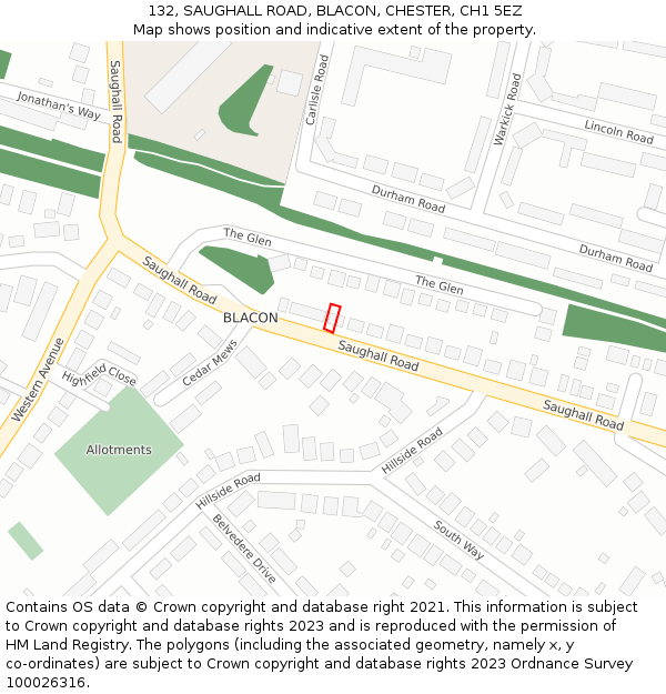 132, SAUGHALL ROAD, BLACON, CHESTER, CH1 5EZ: Location map and indicative extent of plot