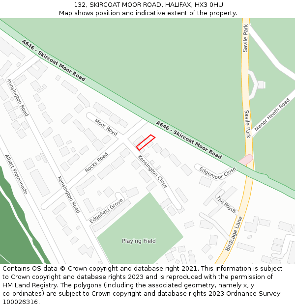 132, SKIRCOAT MOOR ROAD, HALIFAX, HX3 0HU: Location map and indicative extent of plot