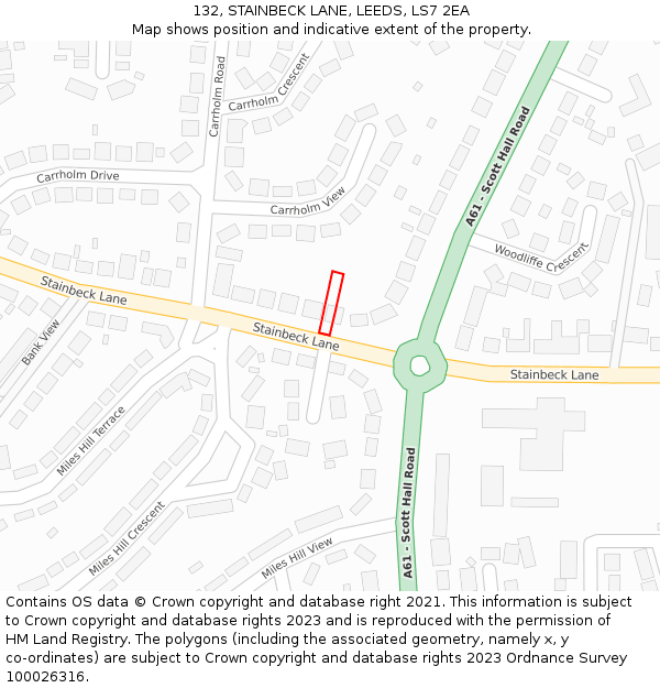 132, STAINBECK LANE, LEEDS, LS7 2EA: Location map and indicative extent of plot