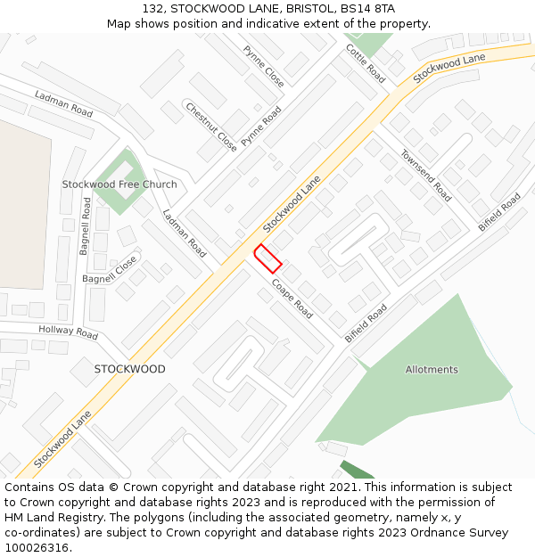 132, STOCKWOOD LANE, BRISTOL, BS14 8TA: Location map and indicative extent of plot