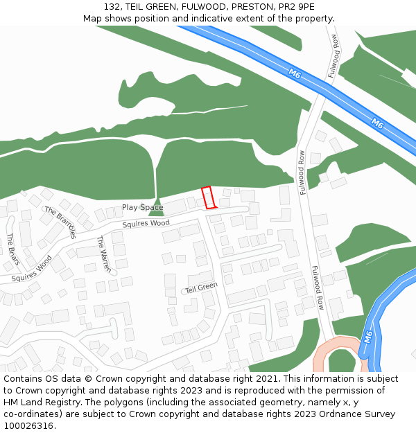 132, TEIL GREEN, FULWOOD, PRESTON, PR2 9PE: Location map and indicative extent of plot