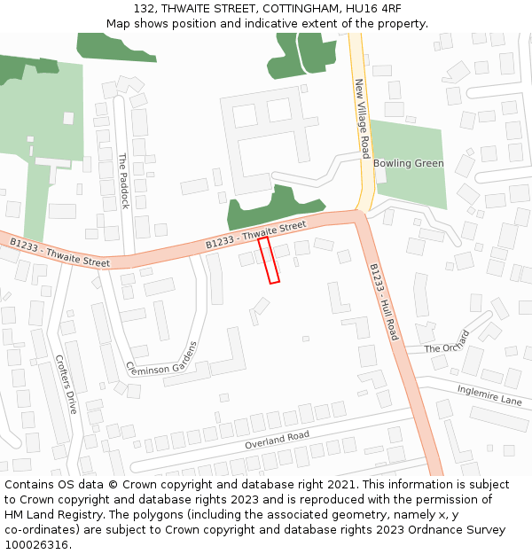 132, THWAITE STREET, COTTINGHAM, HU16 4RF: Location map and indicative extent of plot
