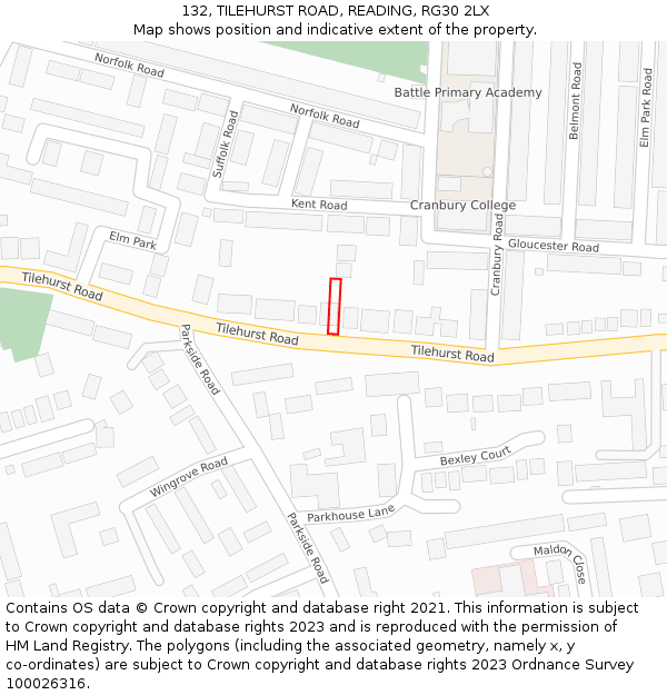 132, TILEHURST ROAD, READING, RG30 2LX: Location map and indicative extent of plot