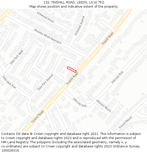 132, TINSHILL ROAD, LEEDS, LS16 7PZ: Location map and indicative extent of plot