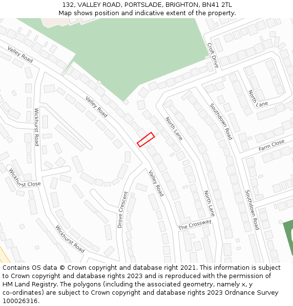 132, VALLEY ROAD, PORTSLADE, BRIGHTON, BN41 2TL: Location map and indicative extent of plot