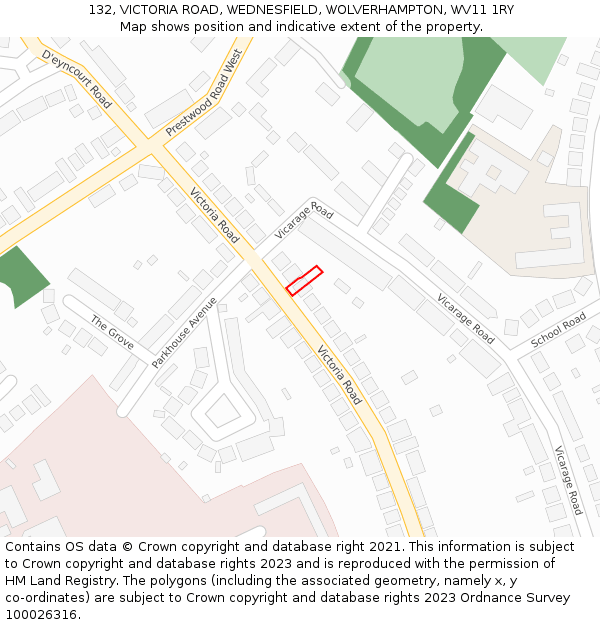 132, VICTORIA ROAD, WEDNESFIELD, WOLVERHAMPTON, WV11 1RY: Location map and indicative extent of plot