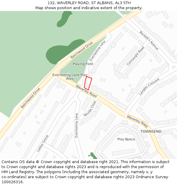 132, WAVERLEY ROAD, ST ALBANS, AL3 5TH: Location map and indicative extent of plot
