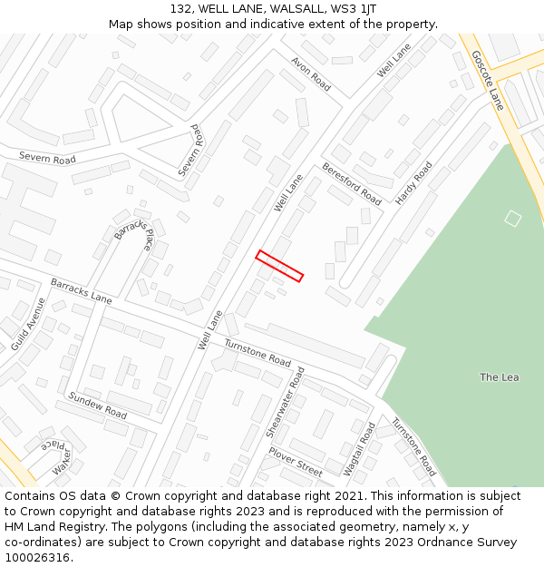 132, WELL LANE, WALSALL, WS3 1JT: Location map and indicative extent of plot