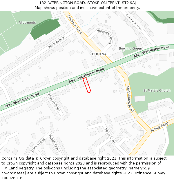 132, WERRINGTON ROAD, STOKE-ON-TRENT, ST2 9AJ: Location map and indicative extent of plot