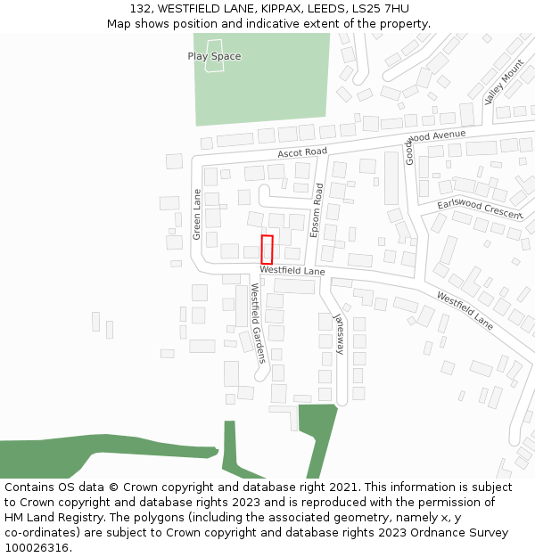 132, WESTFIELD LANE, KIPPAX, LEEDS, LS25 7HU: Location map and indicative extent of plot