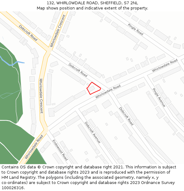 132, WHIRLOWDALE ROAD, SHEFFIELD, S7 2NL: Location map and indicative extent of plot