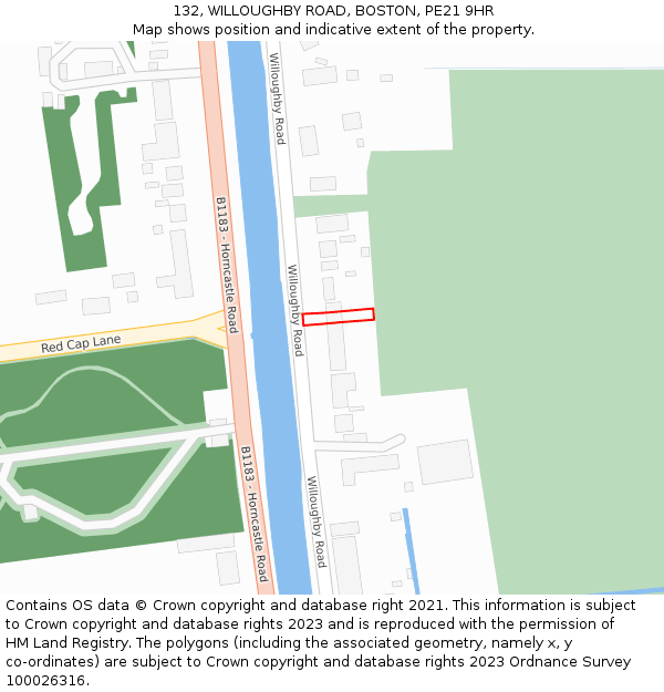 132, WILLOUGHBY ROAD, BOSTON, PE21 9HR: Location map and indicative extent of plot