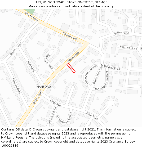 132, WILSON ROAD, STOKE-ON-TRENT, ST4 4QF: Location map and indicative extent of plot