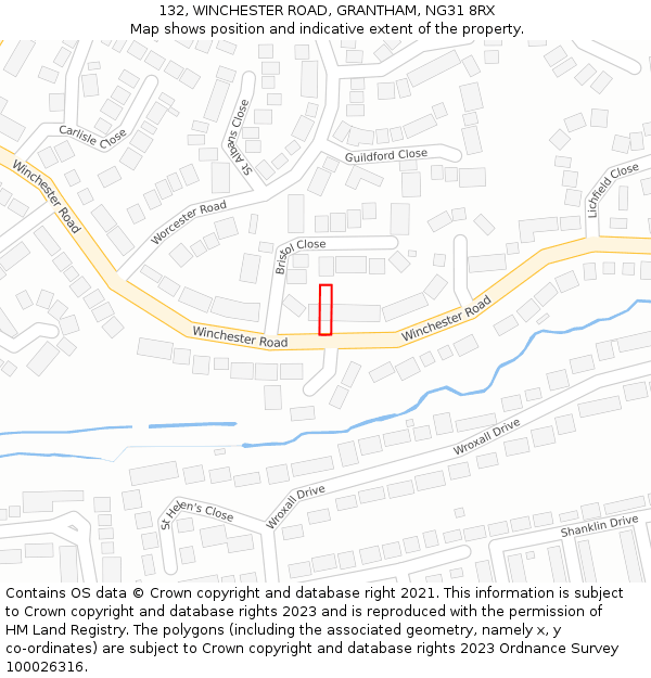 132, WINCHESTER ROAD, GRANTHAM, NG31 8RX: Location map and indicative extent of plot