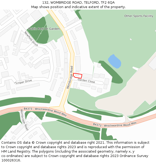132, WOMBRIDGE ROAD, TELFORD, TF2 6QA: Location map and indicative extent of plot