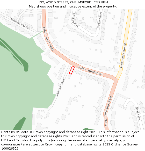 132, WOOD STREET, CHELMSFORD, CM2 8BN: Location map and indicative extent of plot