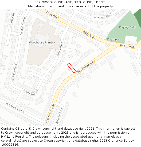 132, WOODHOUSE LANE, BRIGHOUSE, HD6 3TH: Location map and indicative extent of plot