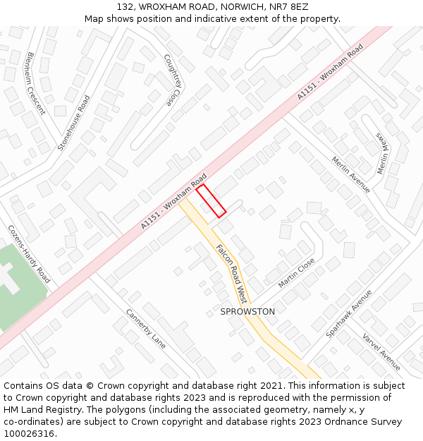 132, WROXHAM ROAD, NORWICH, NR7 8EZ: Location map and indicative extent of plot