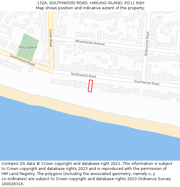 132A, SOUTHWOOD ROAD, HAYLING ISLAND, PO11 9QH: Location map and indicative extent of plot