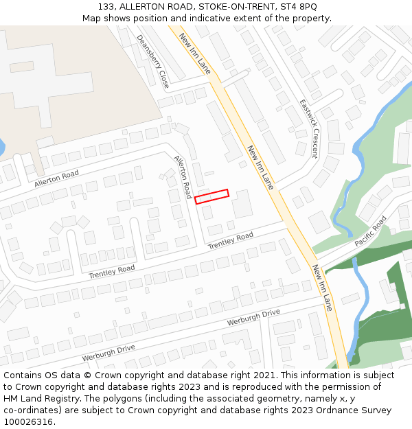 133, ALLERTON ROAD, STOKE-ON-TRENT, ST4 8PQ: Location map and indicative extent of plot