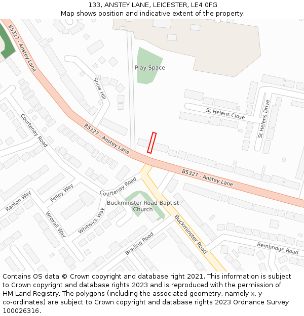133, ANSTEY LANE, LEICESTER, LE4 0FG: Location map and indicative extent of plot