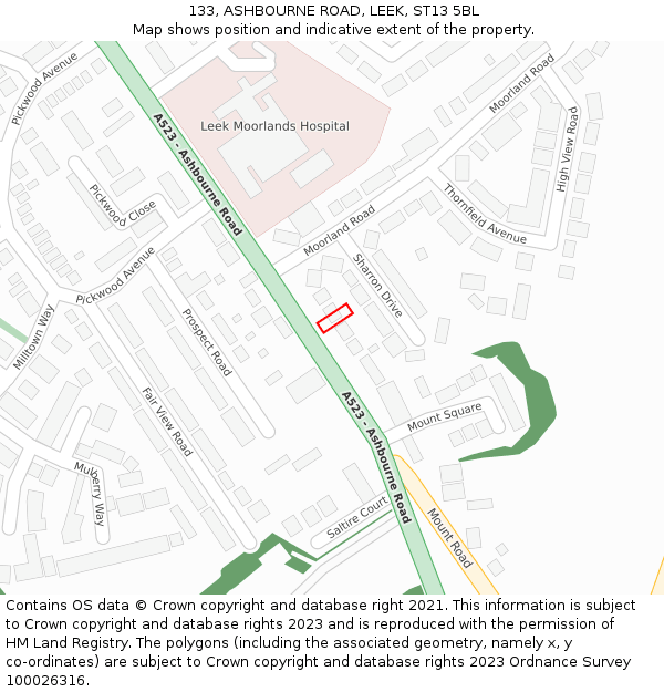 133, ASHBOURNE ROAD, LEEK, ST13 5BL: Location map and indicative extent of plot