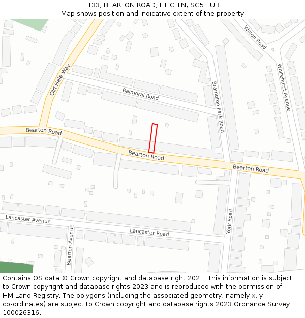 133, BEARTON ROAD, HITCHIN, SG5 1UB: Location map and indicative extent of plot