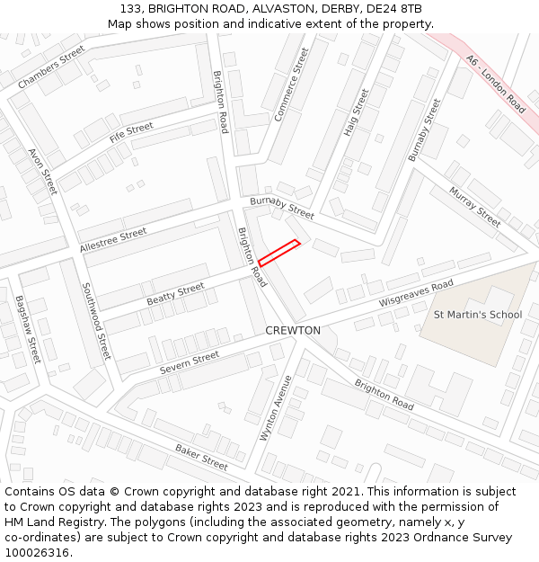 133, BRIGHTON ROAD, ALVASTON, DERBY, DE24 8TB: Location map and indicative extent of plot