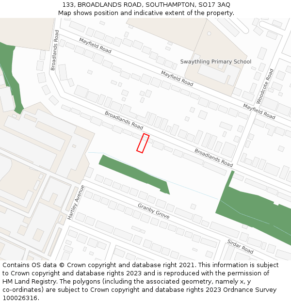133, BROADLANDS ROAD, SOUTHAMPTON, SO17 3AQ: Location map and indicative extent of plot