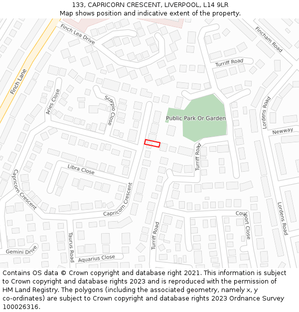 133, CAPRICORN CRESCENT, LIVERPOOL, L14 9LR: Location map and indicative extent of plot